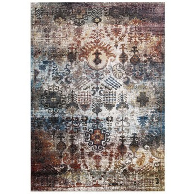 Modway Success Tahira 4x6 Area Rug – Transitional Distressed Vintage Floral Moroccan Trellis Rug, Multicolor Design