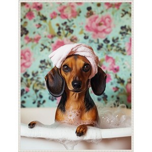 Amanti Art Bath Time Dachshund by Mowzu  Framed Canvas Wall Art - 1 of 4