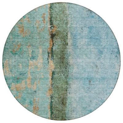 Blue And Gold Abstract Washable Indoor Outdoor Area Rug