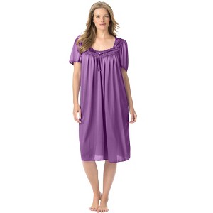 Only Necessities Women's Plus Size Short Silky Lace-Trim Gown - 1 of 4