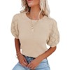 Women's Round Neck Short Sleeve Sweater Summer Casual Puff Sleeve Pullover Knit Top - 3 of 4