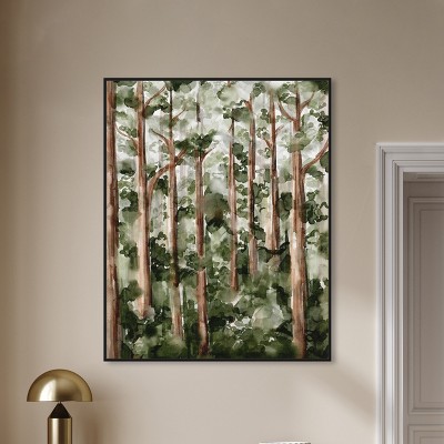 Wildy Forest Green and Brown Landscape Canvas Print with Black Frame