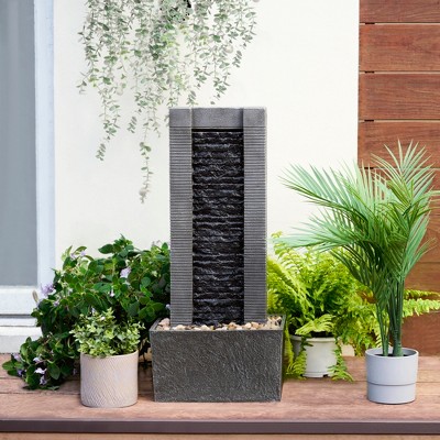 Demeter Gray Slate 27.5" Outdoor Water Fountain with LED Lights