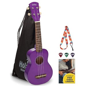 Hola! Music Color Series Soprano Ukelele Set for Beginners with Canvas Tote Bag, Strap with Hook, & Various Size Picks, Purple - 1 of 4