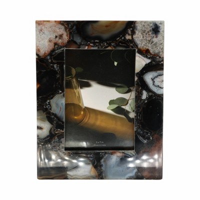 Sagebrook Home Stone Picture Frame - Handcrafted Glass & Metal Photo Display - Modern Decorative Design for Home, Office & Bedroom - 10" Black & Ivory