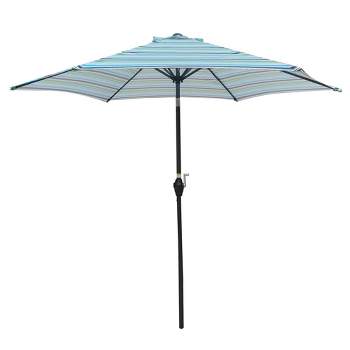 Wellfor 9' Hexagon Outdoor Beach Umbrella Blue Stripes