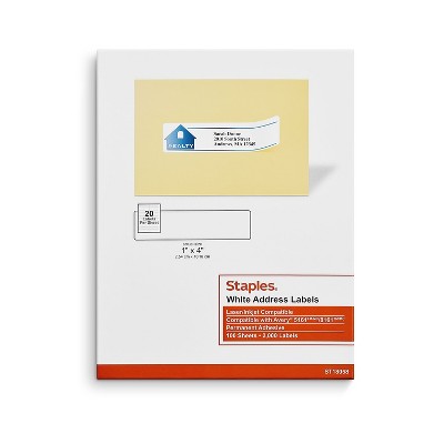 Staples Laser/Inkjet Address Labels 1" x 4" White 20 Labels/Sheet 479879