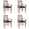 vidaXL Solid Teak Wood Dining Chairs with Blue Cushions - Set of 4 - Weather-Resistant and Stackable Outdoor Chairs for Garden, Patio, and Indoor Use - 2 of 4