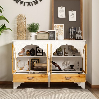 FUFU&GAGA White Storage Cabinet European Style Carved Surface Arched Glass Door