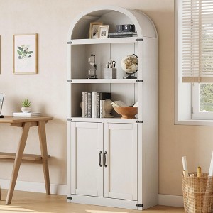 TROPOW Bookcase with Doors Arched Bookshelf 71.65in Tall Bookcase Farmhouse Cabinet with Shelves Wooden Bookshelves for Home Office, Living Room - 1 of 4