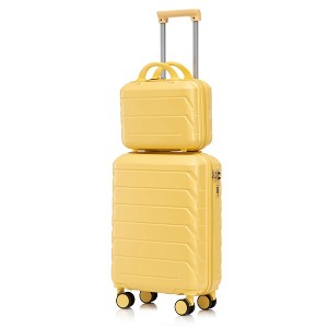 SEVOBAL Luggage 14"/20" 2 pcs/set in ABS Spinner Wheel Luggage, with Combination Lock,14" Cosmetic Case Luggage Sets, Yellow, 14.4"*9.1"*22.2" - 1 of 4