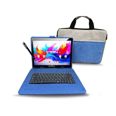 LINSAY® 10.1" Octa Core  256GB STORAGE Android 15 BUNDLE with BLUE UNIQUE ORACLE KEYBOARD CASE and TABLET BRIEFCASE