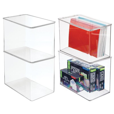 Stackable storage bin with hinged lid, 38L, Plastic File Cabinet:  Streamlined Office Storage