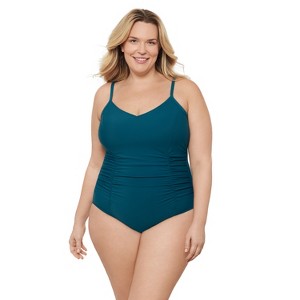 Aqua Green, Women's Princess Seam Shirred One Piece - 1 of 3