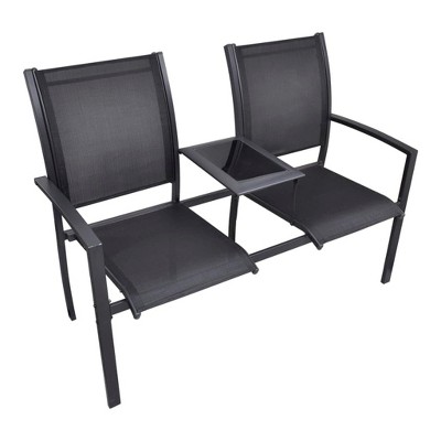 vidaXL 2 Seater Patio Bench, 51.6" Steel and Textilene Black