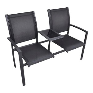 vidaXL 2 Seater Patio Bench, 51.6" Steel and Textilene Black - 1 of 4