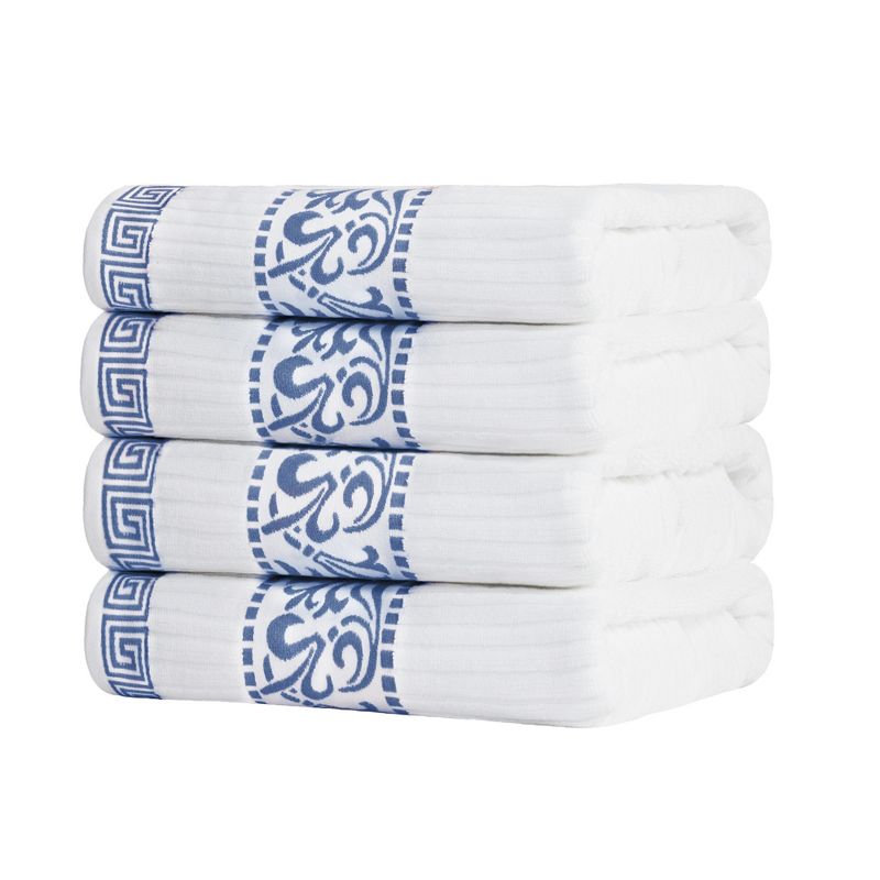 100% Cotton Medium Weight Floral Border Infinity Trim 4 Piece Bath Towel Set by Blue Nile Mills, 1 of 4