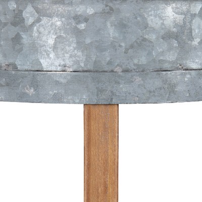 Gavri Galvanized Metal Planter with Rustic Wood Stand