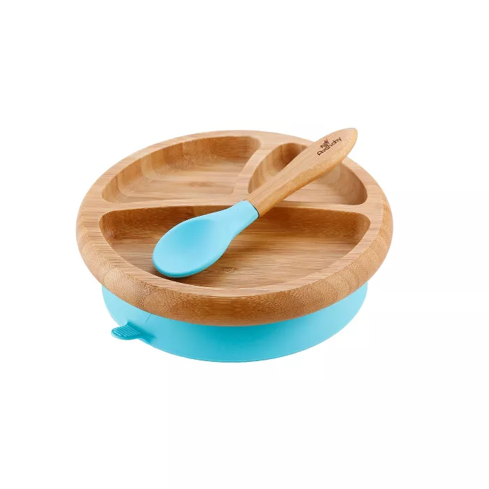 Avanchy Baby Bamboo Plate & Spoon in Blue, Avanchy