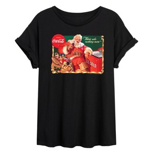 Women's - Coca-Cola - Vintage Santa With Coca Cola Ice Cooler Oversized Graphic T-Shirt - 1 of 4