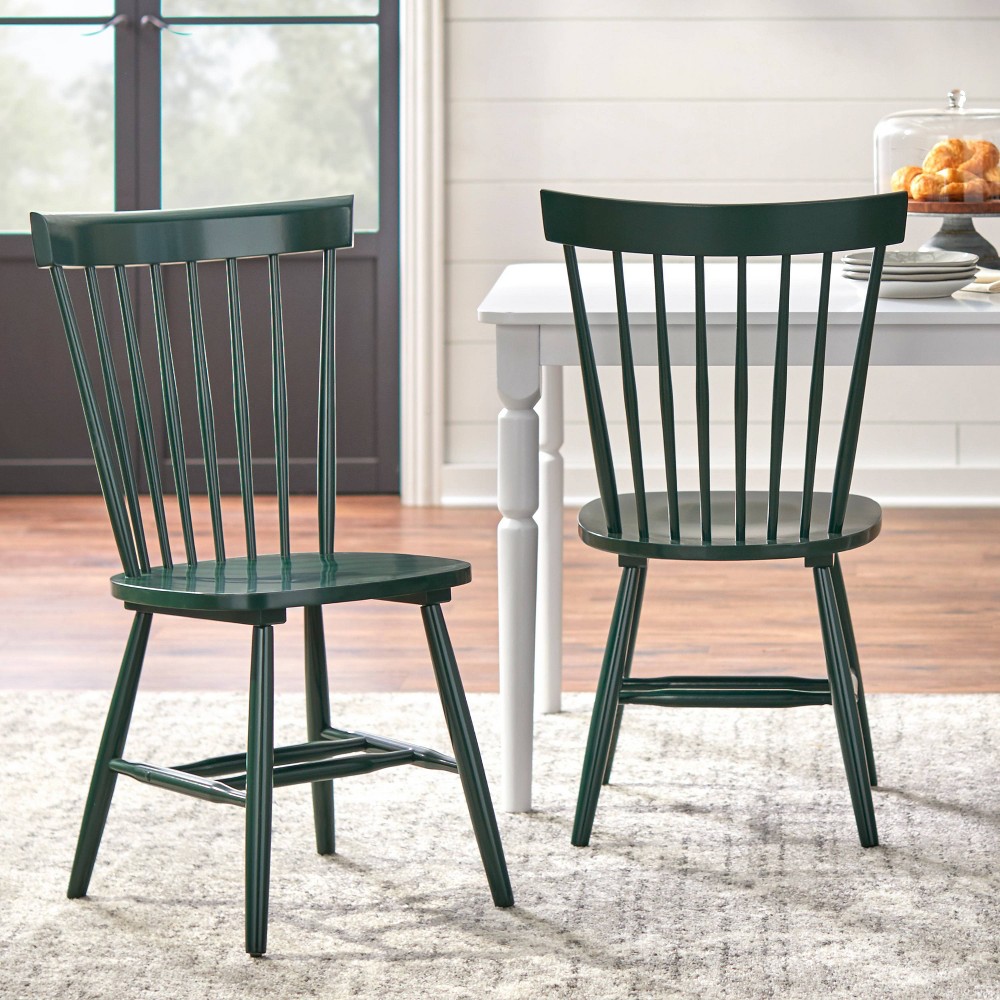 Set of 2 Venice High Back Contemporary Windsor Dining Chairs Dark Green - Buylateral
