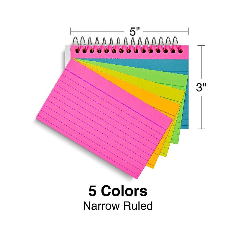Staples 3" x 5" Line Ruled Assorted Neon Spiral-Bound Index Cards 2/PK (50994) TR50994, 4 of 6