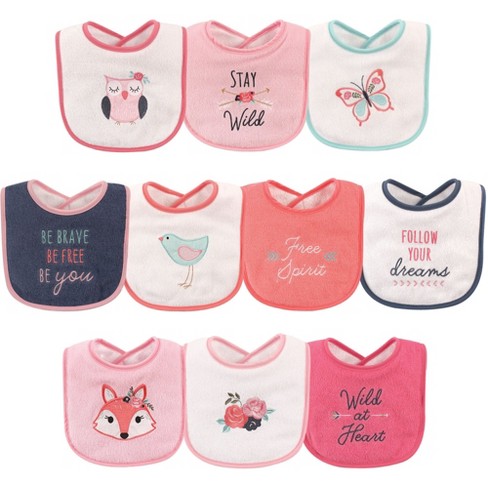 Hudson Baby Infant Girl Cotton Terry Drooler Bibs With Fiber Filling ...