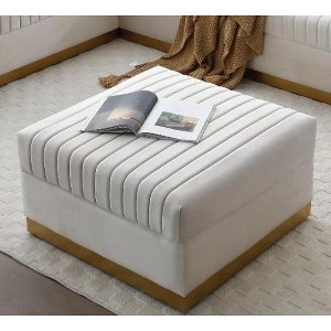 CAVINAS Vertical Channel Tufted Ottoman Bench, Big Size Velvet Ottoman, Modern Upholstered Foot Rest with Gold Stainless Steel Base - 1 of 4