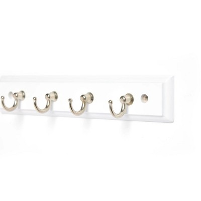 LunaLulinlk White 8.75 inch Key Rail with 4 Satin Nickel Hooks for Keys, Mail, Leashes, 2 lbs Capacity, 1 Pack