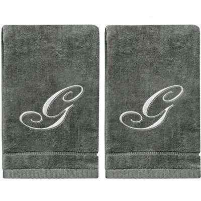 Creative Scents Gray Fingertip Monogrammed Towels Silver Embroidered