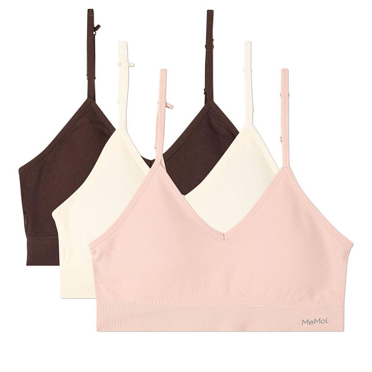 Memoi 3 Pack Women's Seamless Low-Back V-Neck Tag-Free Padded Pullover Bras - thumbnail 4