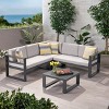 GDFStudio Sabiniano Outdoor Aluminum 5 Seater Sectional Sofa Set with Cushions, Beige/Gray - 2 of 4