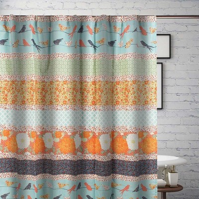 Colorful Floral and Bird Pattern Waterproof Shower Curtain, 72" x 72"