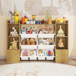 Kids Toy Storage Unit, Children's Bookcase Storage Unit, Toy Organiser with 8 Removable Toy Bins & Storage Shelves, Kids Playroom Organization - 1 of 4