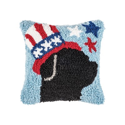 C&F Home 8" x 8" Patriotic Dog Hooked Americana July 4th Throw Pillow