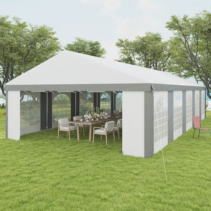 Outsunny 16' x 32' Heavy Duty Wedding Tent & Carport, Portable Garage with Removable Sidewalls, Large Outdoor Canopy with Windows for Events, Gray, 2 of 7