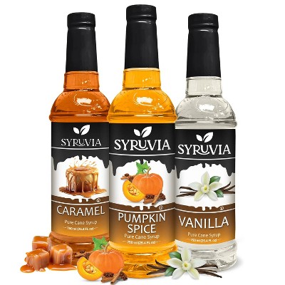Syruvia Variety Pack - Pumpkin Spice, Caramel & Vanilla Syrup 25.4 Fl oz (3-Pack)