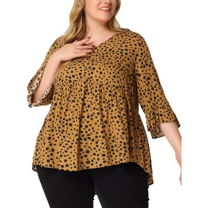 Agnes Orinda Women's Plus Size Babydoll Peplum High Low Hem V Neck 3/4 Sleeve Trendy Tops - 1 of 4