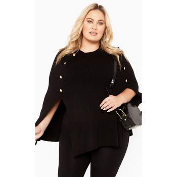 Women's Plus Size Olivia Button Cape - black | AVENUE