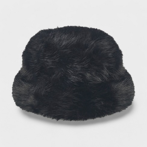 A Little Obsessed Women s Fuzzy Bucket Hat Faux Fur Winter Hat For Warmth Style Black Target