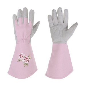 Unique Bargains Leather Gardening Thorn Proof Protective Garden Gloves 1 Pair - 1 of 3