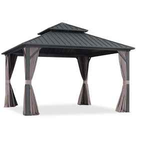 PURPLE LEAF Permanent Hardtop Gazebo Aluminum Frame Gazebo with Galvanized Steel Double Roof, UV-Resistant, Netting & Curtains included - Grey - 1 of 4