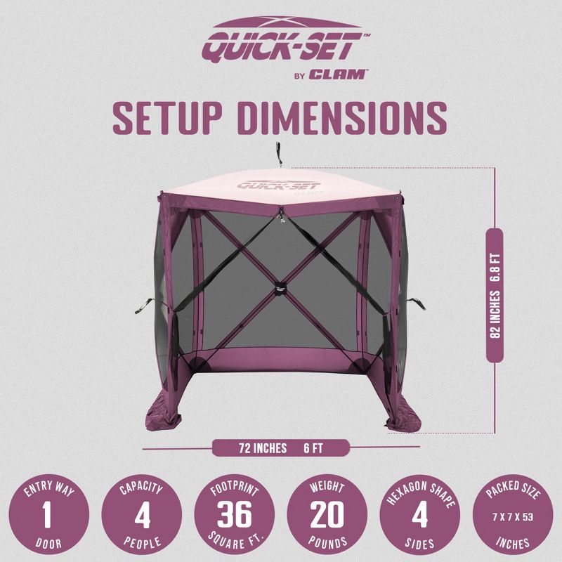 CLAM Quick-Set Traveler 6 x 6 Foot Easy Set Up Portable Outdoor Camping Pop Up Canopy Gazebo Shelter with Ground Stakes and Carry Bag, Plum, 3 of 7