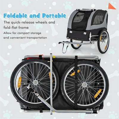 Foldable Gray Pet Bike Trailer with Mesh Windows and Steel Frame