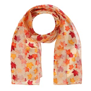 CTM Women's Autumn Fall Leaf Lightweight Satin Scarf - 1 of 4