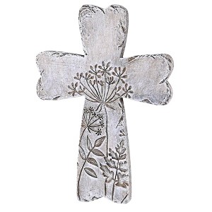 Dicksons Engraved Floral Cross, Stone Grey 5.75 x 4 Inch Resin Wall Art Plaque - 1 of 2