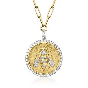 Ross-Simons 0.20 ct. t.w. Diamond Bumblebee Medallion  Paper Clip Link Necklace in 2-Tone Sterling Silver - 1 of 3