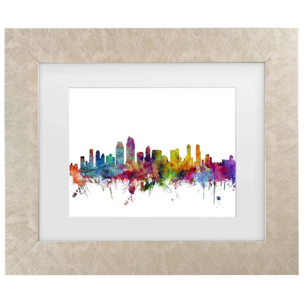 Trademark Fine Art 11"x14" Michael Tompsett San Diego California Skyline Matted Framed Art Cream