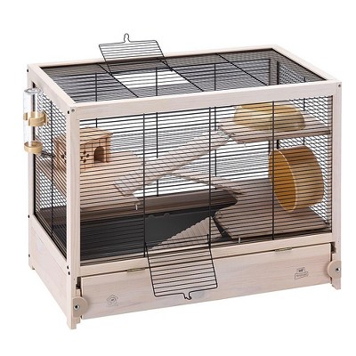 Ferplast Cavie Guinea Pig Cage 57026517US1 HAMSTERVILLE Sturdy Wooden Home Habitat and Cage with Exercise Wheel, Water Bottle, Food Dish, and Hide-Out