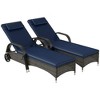 Resenkos DualReclining Chaise Lounge Chairs, Deluxe Cushioned Comfort With Pillow & Headrest, Outdoor Armrest Chairs With Wheels, Mixed Brown and Dark - 2 of 4